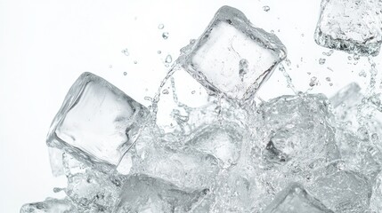 Stunning Close-Up of Ice Cubes in Water Splash