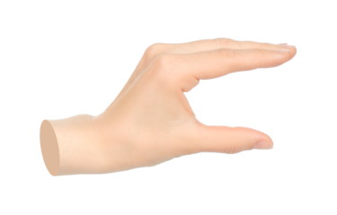 Hand shows virtual holding something isolated on transparent background. Contemporary art