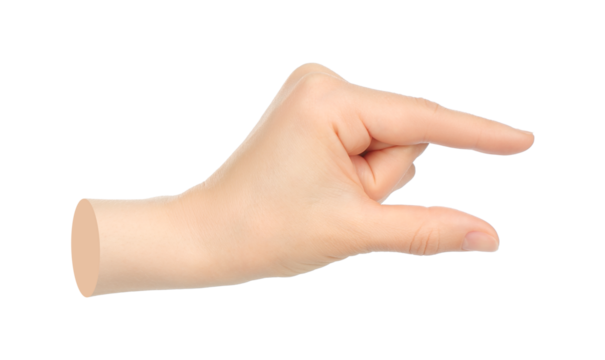 Hand shows virtual holding something isolated on transparent background. Contemporary art