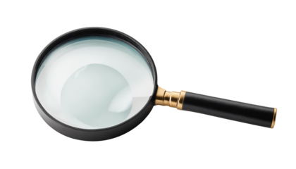 Black magnifier glass isolated on white background, perfect for magnifying small objects or searching details