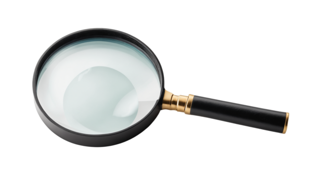 Black magnifier glass isolated on white background, perfect for magnifying small objects or searching details