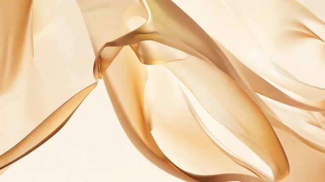Abstract tenderness beige peach silk background luxury wave cloth satin pastel color fabric. Gold milk liquid wave splash, wavy fluid texture. Fluttering material. 3D animation motion design video
