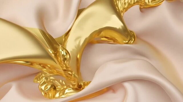 Abstract tenderness beige peach silk background luxury wave cloth satin pastel color fabric. Gold milk liquid wave splash, wavy fluid texture. Fluttering material. 3D animation motion design video