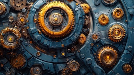 Obraz premium Detailed illustration of a gear system in a machine, emphasizing the complexity of mechanics and engineering.
