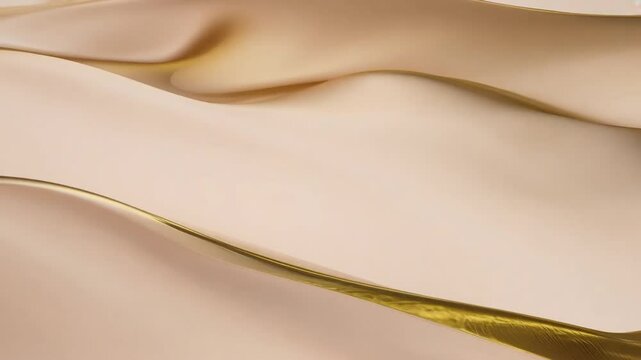 Abstract tenderness beige peach silk background luxury wave cloth satin pastel color fabric. Gold milk liquid wave splash, wavy fluid texture. Fluttering material. 3D animation motion design video