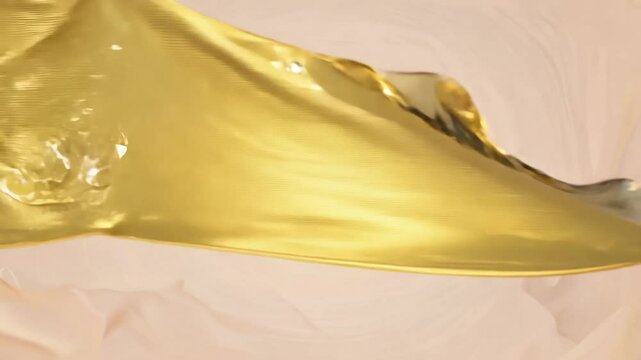 Abstract tenderness beige peach silk background luxury wave cloth satin pastel color fabric. Gold milk liquid wave splash, wavy fluid texture. Fluttering material. 3D animation motion design video