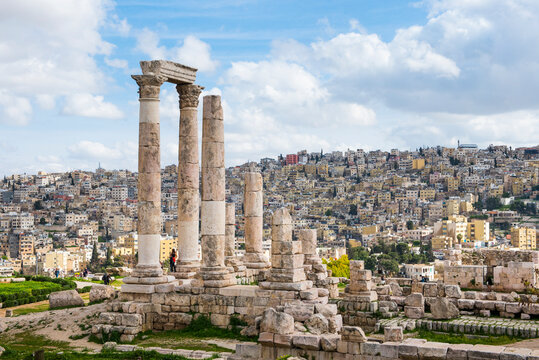 The Temple of Hercules within the Amman Citadel (Jabal al-Qal'a), historic site located on top of a hill in the heart of Amman, Jordan, Near East, Southern Levant, West Asia