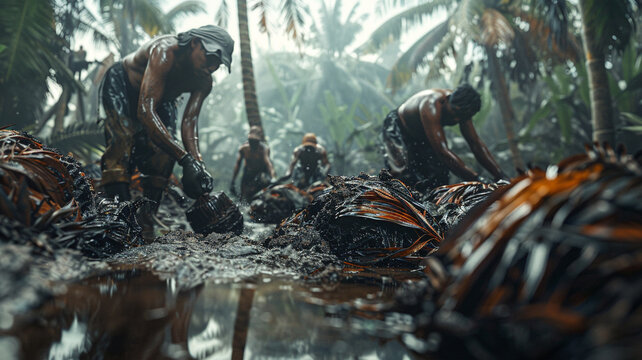 Indonesian palm oil workers are forced to manually extract oil in unhygienic, unregulated facilities, lacking access to healthcare and labor rights.