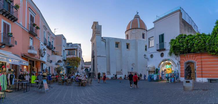 View of Chiesa di San Gaetano church in Piazza Medaglia d'Oro, Forio, Island of Ischia, Campania, Italy, Europe