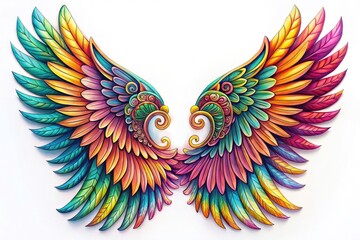 Obraz premium Hand-Drawn Bird Wings Tattoo Design Element for Illustrations, Creative Art, and Unique Decor, Isolated on White Background Perfect for Tattoo Artists and Nature Enthusiasts