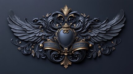 Fototapeta premium Elegant crest adorned with a flowing banner and decorative elements.
