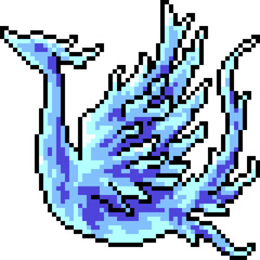 pixel art of fantasy blue phoenix