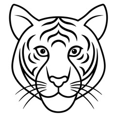 Create a Minimalist Tiger Face with Bold Lines and Expressive Stripes