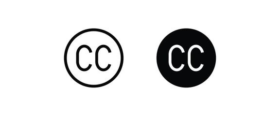 Closed captioning, initial letter CC logo design. CC bundle line and flat icons set, editable stroke isolated on white, linear vector outline illustration, symbol logo design style