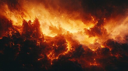 Fiery landscape with molten lava and dark, swirling smoke.