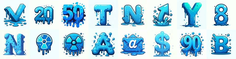Blue color Lettering Typeface. AI generated illustration