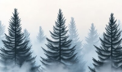 Obraz premium A misty forest with tall pine trees reaching towards a hazy sky.