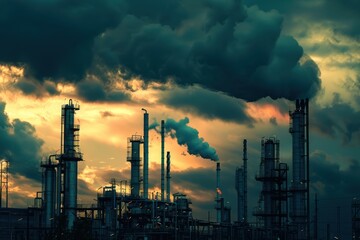 Industrial refinery at sunset