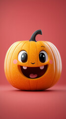 illustrated pumpkin character smiling, happy, joyful. Halloween autumn banner with copy space