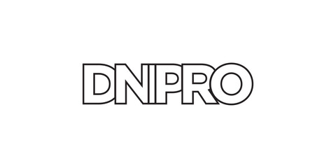 Dnipro in the Ukraine emblem. The design features a geometric style, vector illustration with bold typography in a modern font. The graphic slogan lettering.