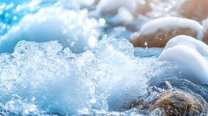 Fototapeta premium Ice melt from a spring thaw rushing downstream, demonstrating the seasonal force of water breaking free from winter’s hold. 