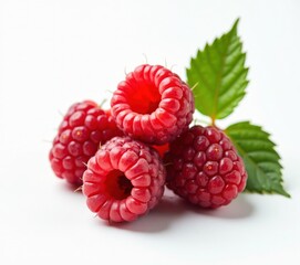 raspberries close up on white background