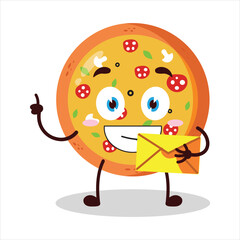 cute happy expression of mung bean  bring envelope letter cartoon character