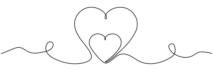 Hearts continuous line drawing. Family linear symbol. Motherhood sign. Vector illustration isolated on white.