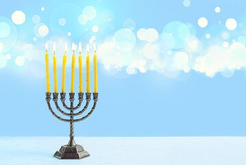 Hanukkah Menorah with burning candles