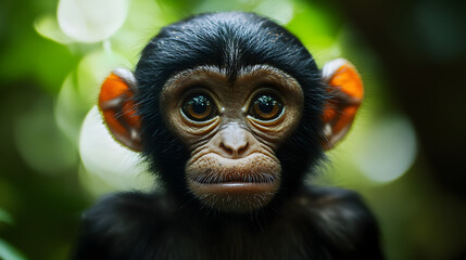 Fototapeta premium Front Portrait of Monkey Face Shot.