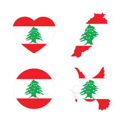Set of Lebanon map on different shape vector illustration for banner, t-shirt, poster, sticker, badges, social media design