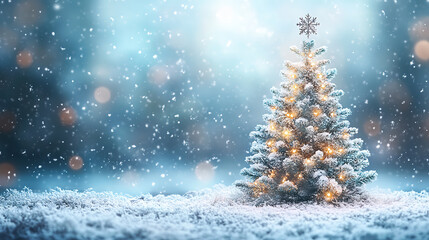 Charming New Year background with forest Christmas tree.