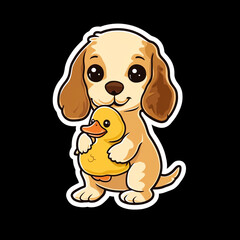 American Cocker Spaniel Dog Holding A Toy Duck 2D Stock Photo