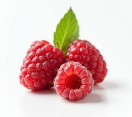 raspberries close up on white background