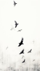 Flock of birds flying animal white monochrome.