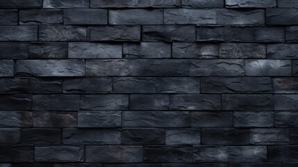 view of a textured black painted brick wall, showcasing the varying shades of black and subtle gloss from the paint
