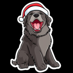 Fototapeta premium Newfoundland Dog Wearing A Santa Hat With A Red Open