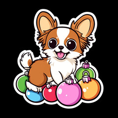 Papillon Dog Playing With Christmas Ornaments Cute
