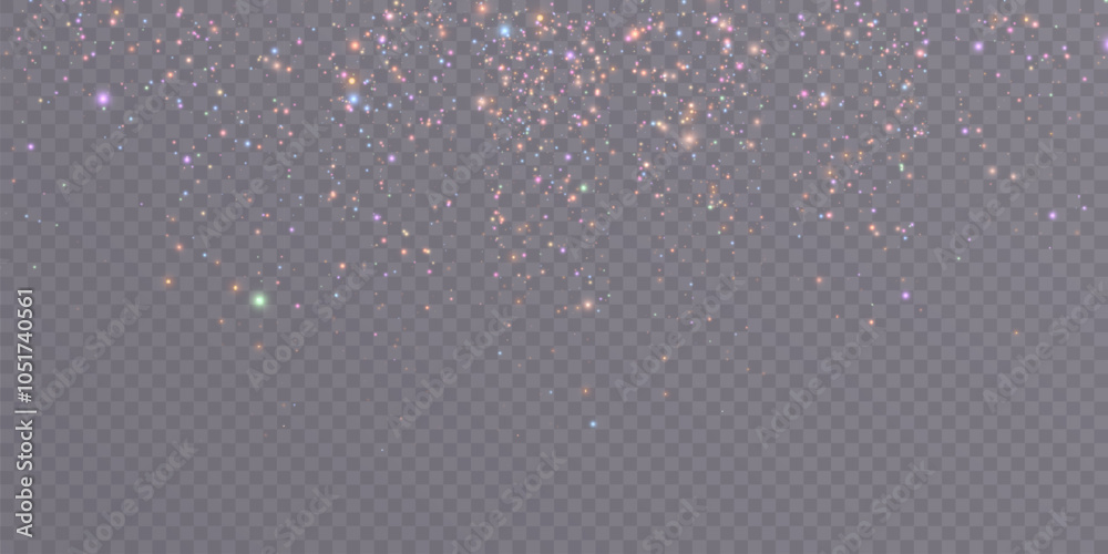 Poster holiday bokeh and glitter effect with bright dust particles and glare isolated on transparent backgr