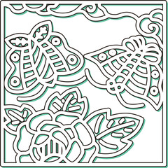 カラーシャドウ正方形花札アイコン　水無月　牡丹　蝶　6月　牡丹に蝶