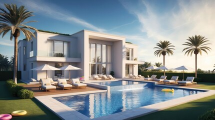 Fototapeta premium luxury house swimming pool lounge area
