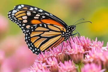 Obraz premium Butterfly perched on vibrant pink flowers.