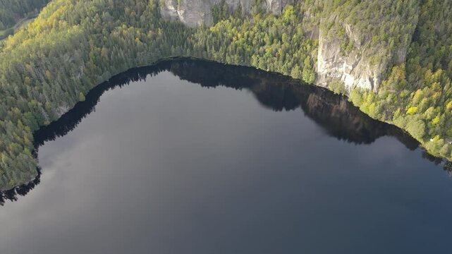 A mountain lake in Southern Norway. Drone footage