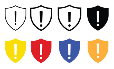 Shield exclamation mark icon or security shield warning. risk alert line icon vector 