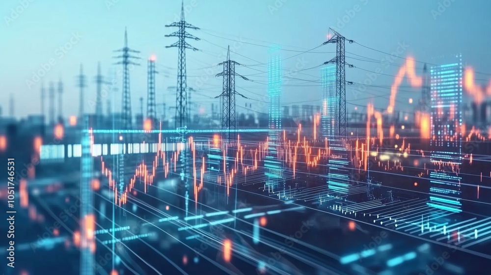 Poster electricity grid visualization with data analytics and power lines