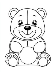 Obraz premium Coloring page for kids, teddy bear with a cute smile, in the style of cartoon, with thick lines.