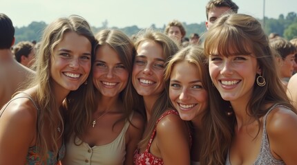 Obraz premium Nostalgic Rock Revival. A 1970s Classic Rock Concert, Energetic Crowd, and Summer Festival Vibes. Iconic Music Moments 