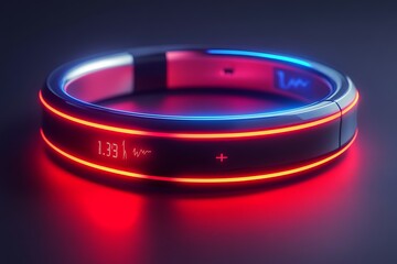 Futuristic fitness tracker with glowing features.