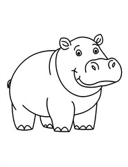 Obraz premium Cute cartoon style hippo coloring page for kids, simple and thick lines, black outline with white background no shading or grayscale