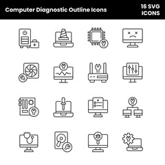 Computer Diagnostic Outline Icons (File type SVG)
